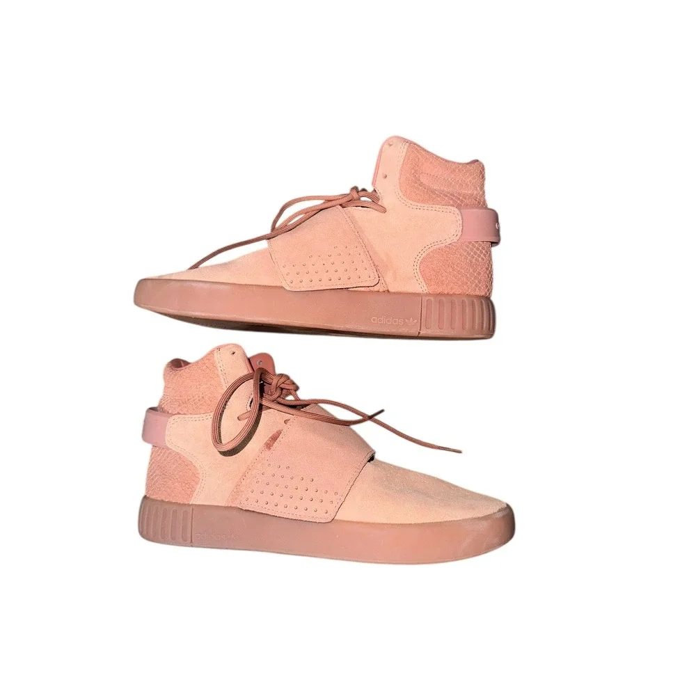 Adidas Sneakers Men 8.5‎ Tubular Invader Shoes Pink Suede Comfort CG5070 Strap